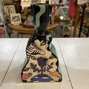 Garson Pakele Whimsical Candle Stick 2-Sided Elephant Rider Chalice Hand Painted